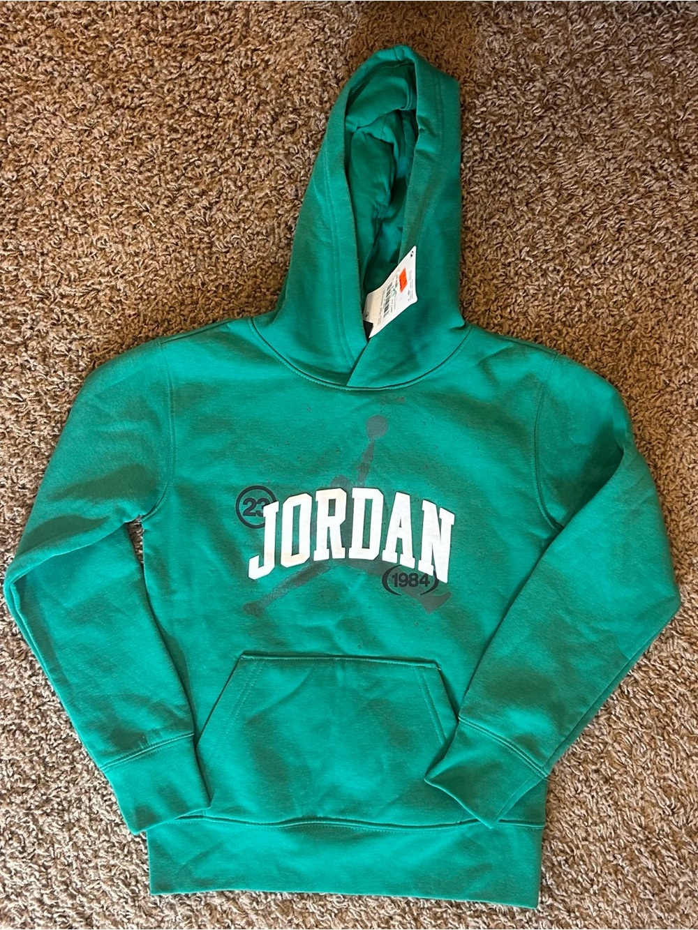 Boy's Jordan Green Crewneck Hoodie with White Tag Detail. NWT